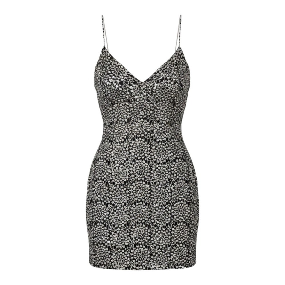 Gianni Bini Mini Dress Silver Sequin Crochet Spaghetti Strap - M